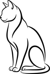 Elegant cat silhouette sitting gracefully, minimalist feline illustration, black and white pet artwork, outline drawing, modern animal design, calm composition