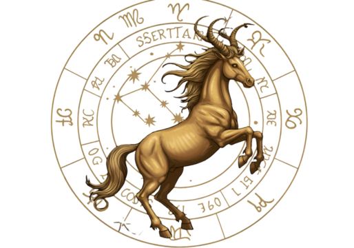 Gold Horse Illustration Within Zodiac Constellation Symbol On Isolated Black Background