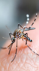 Mosquito blood-sucking transmission of virus chikungunya concept