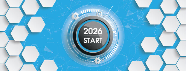 2026 Start Button White Hexagon Network Banner
