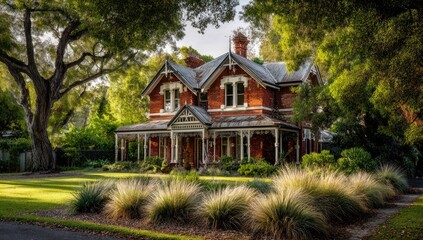 Victorian home nestled in lush greenery