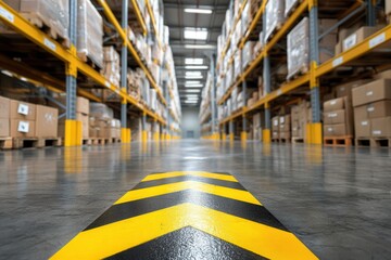Into the organized warehouse depths with floor markings