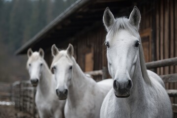 Obraz premium Piber s Lipizzaner farm in Styria has bred these horses since 1920 Foals are initially black gray or brown becoming white by age 7 or 8