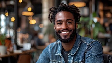 Friendly and confident person providing customer service in a cafe setting