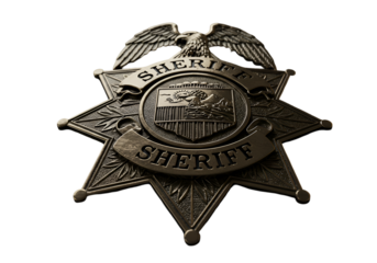 Detailed Sheriff Badge Illustration with Metallic Star Eagle Against Black