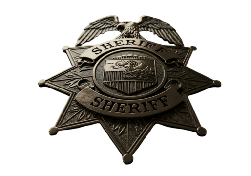 Detailed Sheriff Badge Illustration with Metallic Star Eagle Against Black