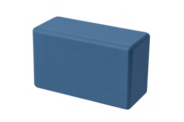 Blue rectangular yoga block with rounded edges isolated on a transparent background, ideal for fitness, exercise, and meditation concepts