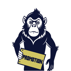 Silhouette of Ape Holding Promotion Sign – Marketing, Advertising, Business Growth Vector Design for Sales, Discounts, Campaigns, Branding, and Promotional Events