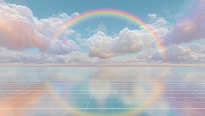 Pastel rainbow over a mirrored grid