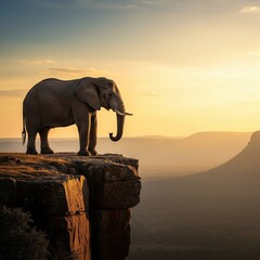 Elephant on Cliff Overlooking Valley – Sunset Spiritual Animal Wallpaper HD