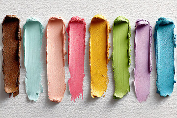 Brush strokes of colorful paint on textured surface