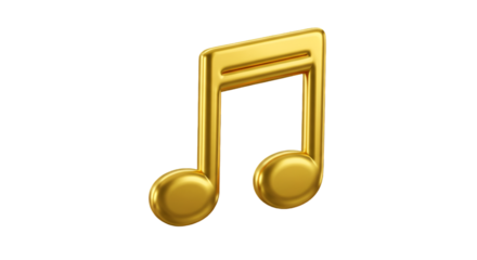 Golden Musical Note 3d Render Illustration on Transparent Background