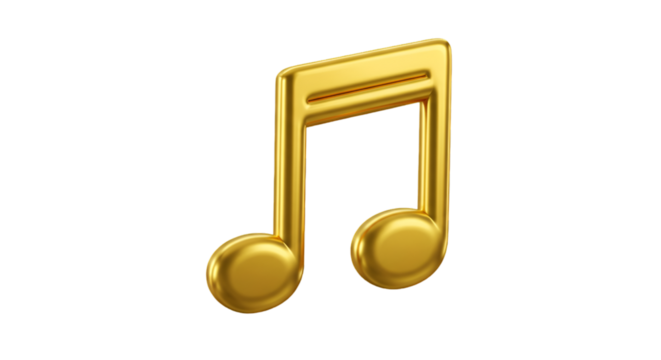 Golden Musical Note 3d Render Illustration on Transparent Background