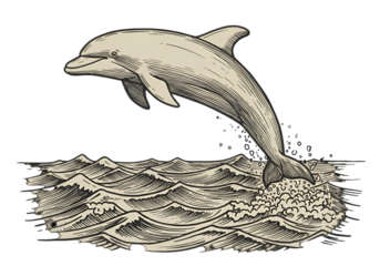 Dolphin Jumping From Ocean Illustration With Transparent Background