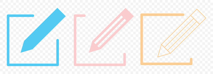 Minimalist Pencil and Edit Button Icons – Design Tools Set. Creative Edit Tools Icon Pack – Isolated Vector Elements on Transparent Background. EPS 10.