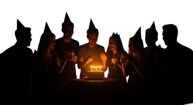 Group Of Friends Celebrating Birthday Illustration With Lit Candles