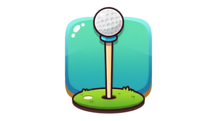 Golf Ball Illustration On Green Field Isolated On Transparent Background