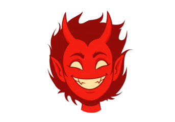 Evil Red Devil Face Illustration With Horns Smiling On Black Background