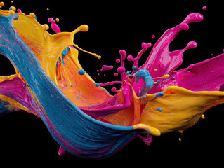 High-resolution, vibrant 3D color splash art, stylistically painterly, on black background Suitable for advertisements, posters, or social media Artificial lighting enhances vivid col - AI-Generated