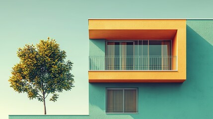 Retro Cityscape with Geometric Buildings and Soft Gradient Background