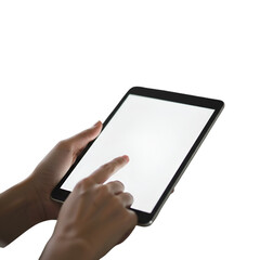 Hand Touching Tablet Screen Illustration With Finger on White Blank Display