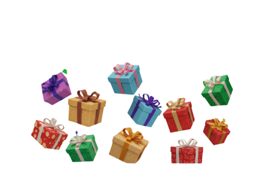 Floating Colorful Gifts Illustration On Transparent Isolated Background