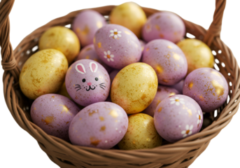 Easter Illustration Of A Bunny Face Painted Eggs Inside Basket Isolated