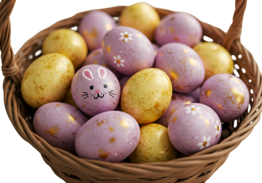Easter Illustration Of A Bunny Face Painted Eggs Inside Basket Isolated - Powered by Adobe