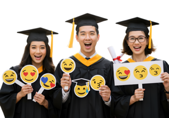 Happy Graduating Students Displaying Emojis Illustration Photo On Transparent Background