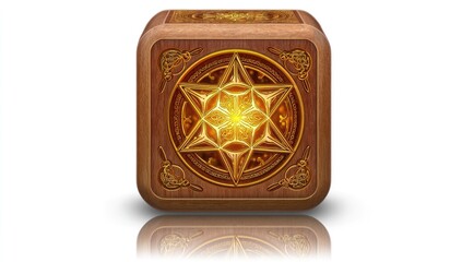 Ornate wooden box with a glowing star design.
