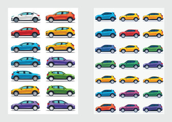 Side View Colorful Cartoon Car Vector Set for Stock Illustration

