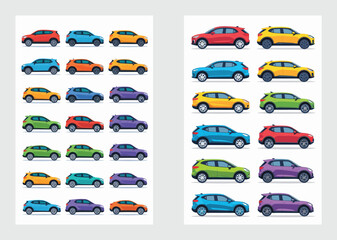 Colorful Side View Mini Cars Vector Set in Cartoon Flat Style

