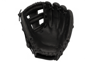 Classic black baseball glove made of sturdy leather, isolated on a transparent background, ready for adding to any sports-themed design