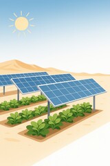 Solar panels powering desert agriculture concept