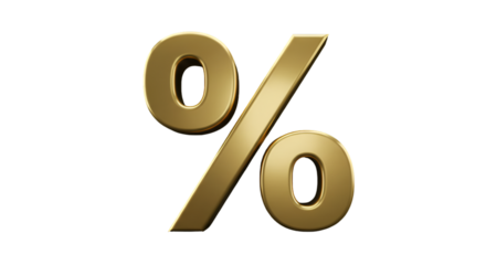 Golden Percentage Symbol Isolated on Transparent Background Illustration