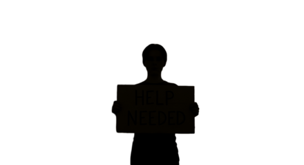 Help Needed Sign Illustration In Darkness Depicting Poverty And Social Problems