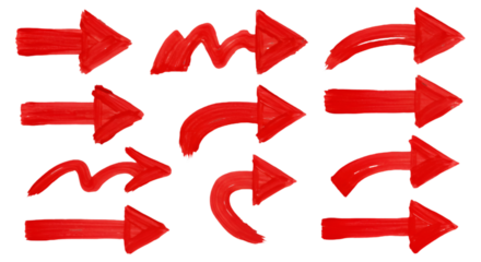 Hand Drawn Red Arrows Set Illustration on Black Background