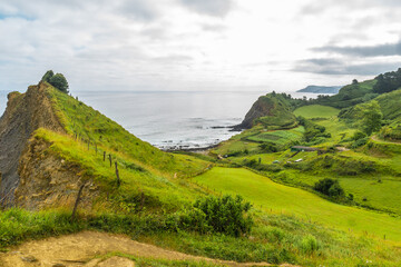 Breathtaking view of sakoneta beach and flysch cliffs in zumaia, basque country