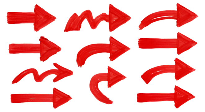 Hand Drawn Red Arrows Set Illustration on Black Background