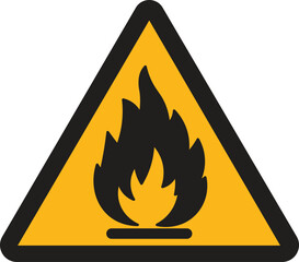Flammable substances warning sign in yellow triangle fire hazard icon , vector illustration .
