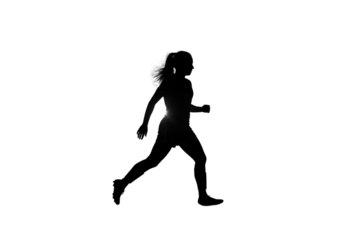 Elegant Silhouette Of A Woman Running Illuminated On Black Background
