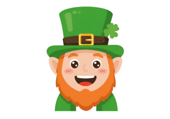 Happy Cartoon Leprechaun Illustration Wearing Green Hat with Clover