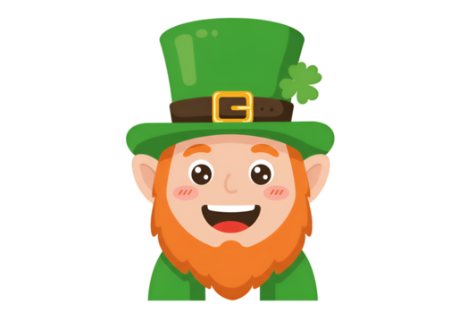 Happy Cartoon Leprechaun Illustration Wearing Green Hat with Clover - Powered by Adobe