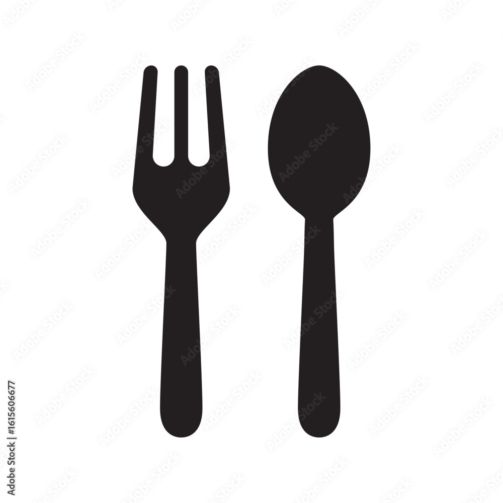 Poster spoon and fork icon in simple vector style