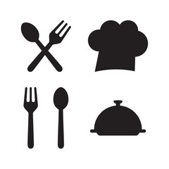 Silhouette collection of food service tools and chef cap