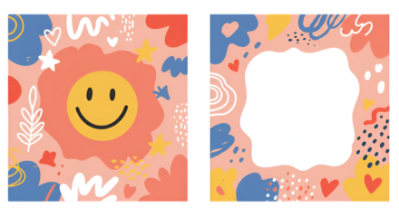 Happy Smiling Face Illustration with Abstract Colorful Background
