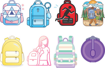 Backpacks and hiking adventure with mountains and nature vector