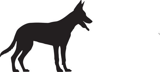 Dog Silhouette Vector - Standing Pet Panting Outline Illustration
