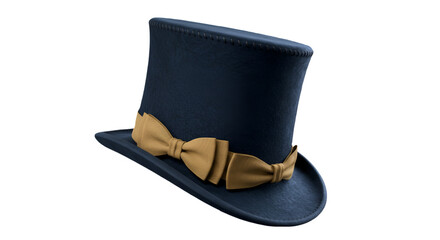 Elegant Blue Top Hat With Gold Bow Isolated On Transparent Background