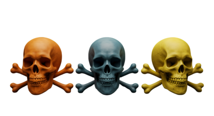 Illustration of Colorful Skulls With Crossbones on Transparent Background